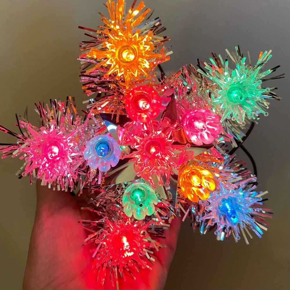 Vintage Rite Aid Silver Tinsel Mini Star Christmas Tree Topper 11 Light 6”